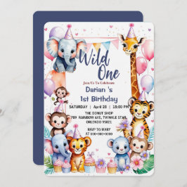 Wild One Niedlicher Tiere Balloon Boy 1st Birthday Einladung