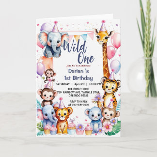 Wild One Niedlicher Tiere Balloon Boy 1st Birthday Einladung