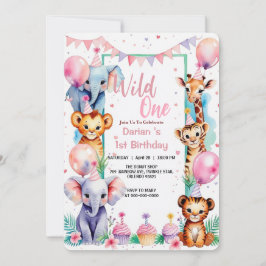 Wild One Niedlicher Tiere Balloon cupcake 1. Gebur Einladung
