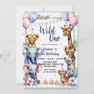 Wild One Niedlicher Tiere Balloon cupcake 1. Gebur Einladung