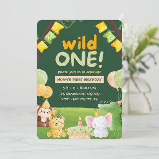 Wild One Niedlicher Tiere Geburtstagsparty Einladu Einladung