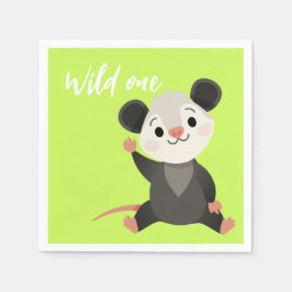 Wild One Opossum Cute Green Woodland Party Serviette