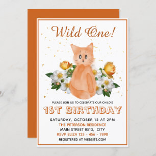 Wild One - Orange Baby Cat - 1. Geburtstag Einladung