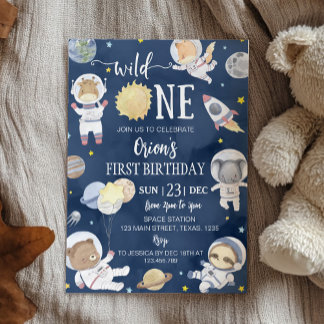 Wild One Outer Space Safari Tiere 1. Geburtstag Einladung