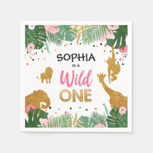 Wild One Paper Napkins Wild Jungle Animals Girl Serviette