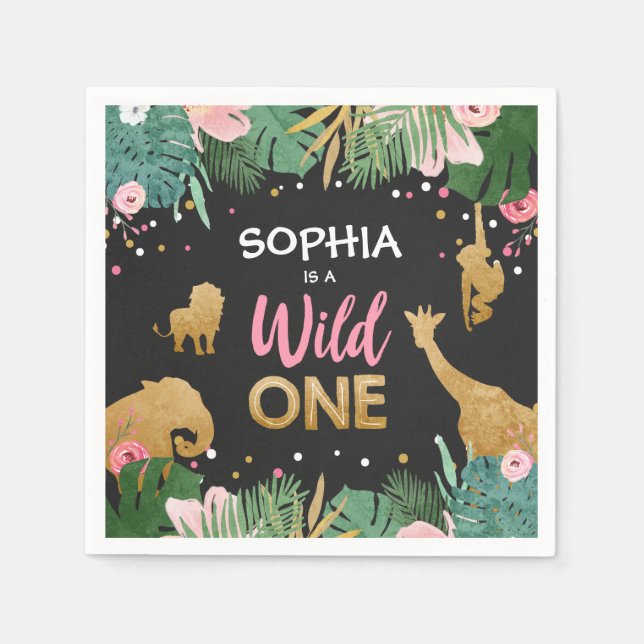 Wild One Paper Napkins Wild Jungle Animals Girl Serviette (Vorderseite)