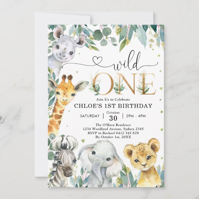 Wild One Party Animals 1st Birthday Invitation Einladung (Vorderseite)