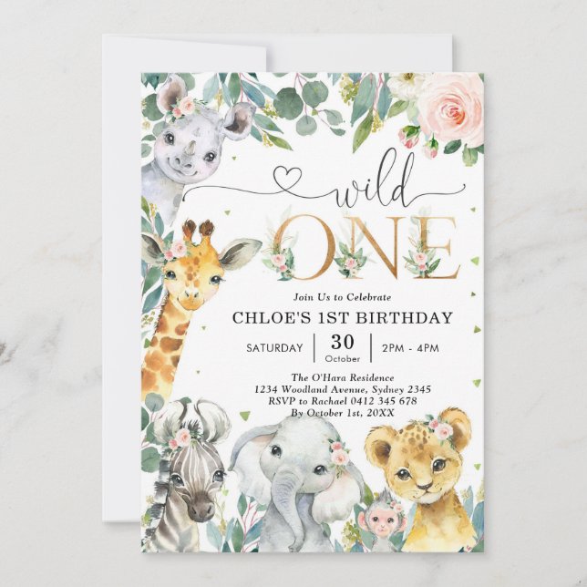 Wild One Party Animals 1st Birthday Invitation Einladung (Vorderseite)