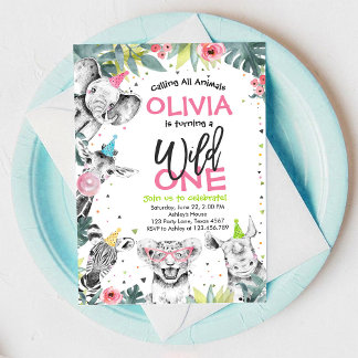 Wild One Party Animals 1st Birthday Invitation Einladung