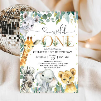 Wild One Party Animals 1st Birthday Invitation Einladung