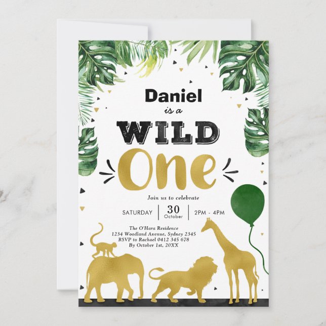 Wild One Party Animals 1st Birthday Invitation Einladung (Vorderseite)