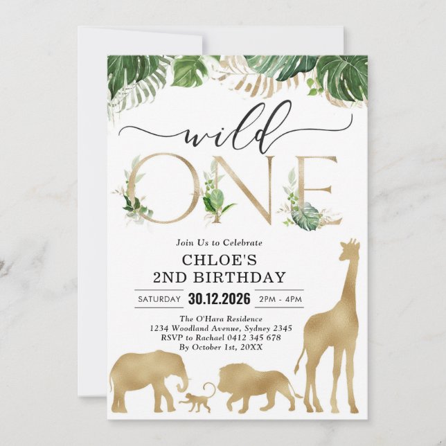 Wild One Party Animals 1st Birthday Invitation Einladung (Vorderseite)