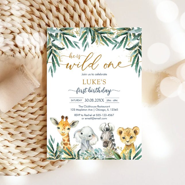 Wild One Party Animals Kids Birthday Invitation Einladung (Von Creator hochgeladen)