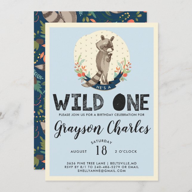 Wild One Party Einladung | Little Raccoon (Vorne/Hinten)