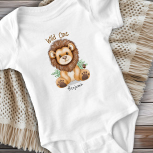 Wild One Personalisiert Niedlich Lion Cub Boy oder Baby Strampler