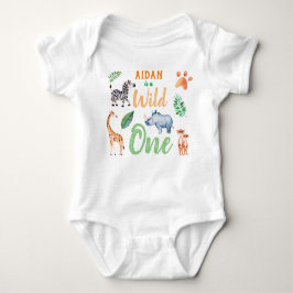 Wild One Personalisiert Safari Animal zum Geburtst Baby Strampler