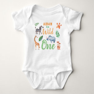 Wild One Personalisiert Safari Animal zum Geburtst Baby Strampler