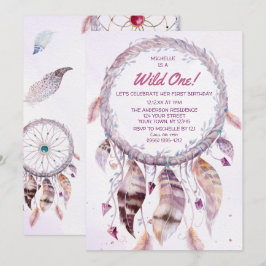 Wild One Pink Boho Dreamcatcher Geburtstag Einladung