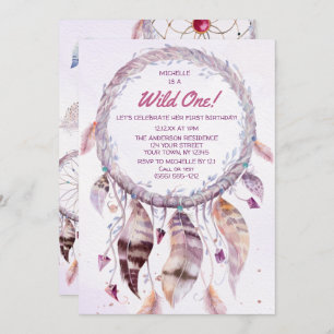 Wild One Pink Boho Dreamcatcher Geburtstag Einladung