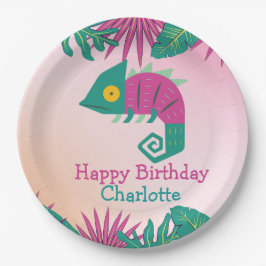 Wild One Pink Chamäleon Dschungel 1. Tier Geburtst Pappteller