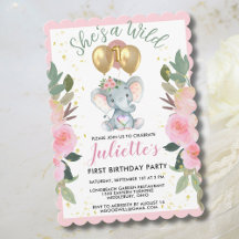 Wild One Pink Girl Elephant erster Geburtstag