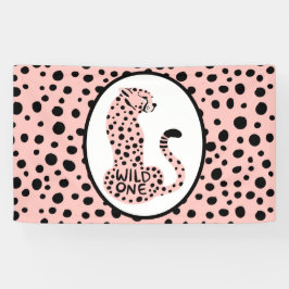 Wild One Pink Leopard Erster Geburtstag Banner
