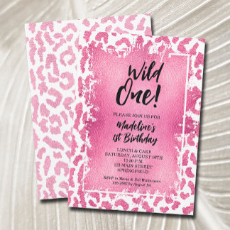 Wild One Pink Leopard Erster Geburtstag Einladung