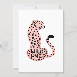 Wild One Pink Leopard Erster Geburtstag Einladung