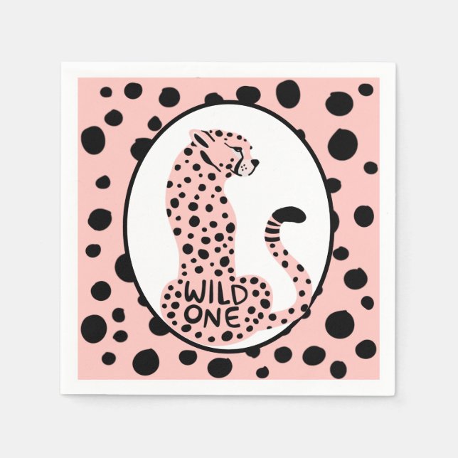 Wild One Pink Leopard Erster Geburtstag Serviette (Vorderseite)