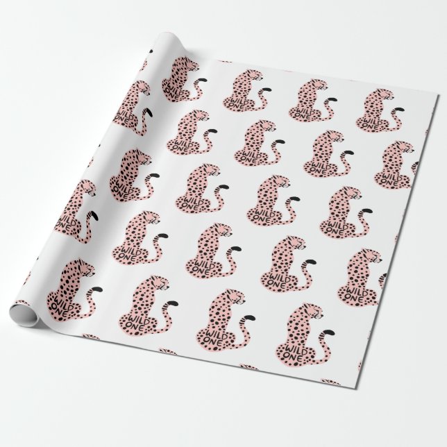 Wild One Pink Leopard Geschenkpapier (Ungerollt)