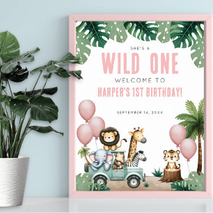 Wild One Pink Safari 1. Geburtstags-Empfang Poster