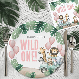 Wild One Pink Safari 1st Birthday Pappteller