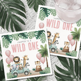Wild One Pink Safari 1st Birthday Serviette