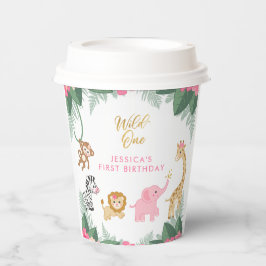 Wild ONE - Pink Safari Girl's ERSTER Geburtstag Pappbecher