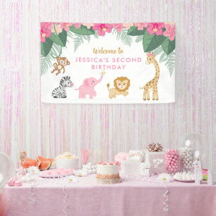 Wild ONE - Pink Safari Girl's ZWEITEN Geburtstag Banner