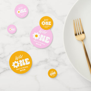 Wild One Pink White Daisy Retro 1. Geburtstag Konfetti