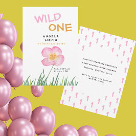 Wild One Pink Wildblume 1. Geburtstag Party Einladung