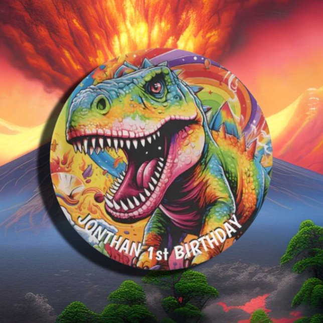 Wild One Rainbow Dinosaur Pappteller (Fun Wild One Rainbow Dinosaur Paper Plates for Your Party!)