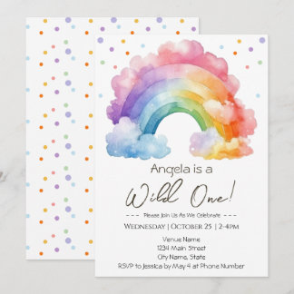 Wild One Rainbow Kindergeburtstag Einladung