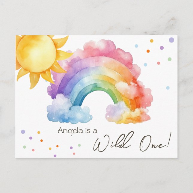 Wild One Rainbow Kindergeburtstag Postkarte (Vorderseite)