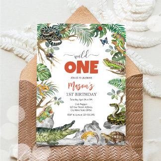 Wild One Reptile Party Animals Kids 1st Birthday Einladung