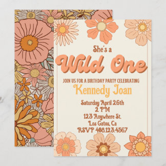 Wild One Retro Blume Einladung