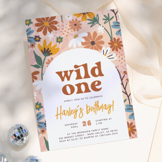 Wild One Retro Boho Wildblume 1. Geburtstag Party Einladung