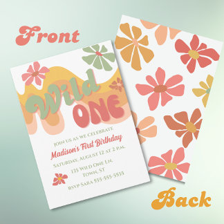 Wild One Retro Rainbow Daisy 1. Geburtstag Einladung