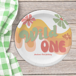 Wild One Retro Rainbow Daisy 1. Geburtstag Pappteller