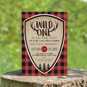 Wild One Rustic Kariert Lumberjack Baby Shower Einladung