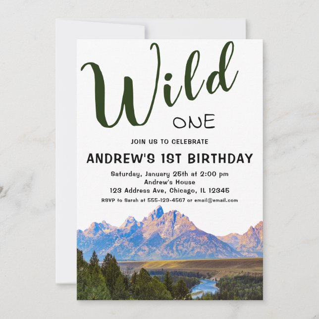 Wild One Rustic Mountain 1. Geburtstag Einladung (Vorderseite)