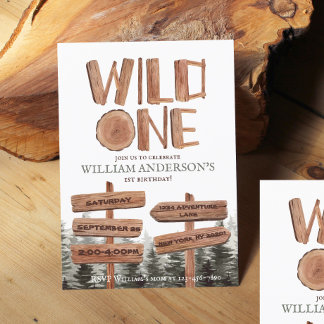 Wild One Rustic Wood Boys 1. Geburtstag Einladung