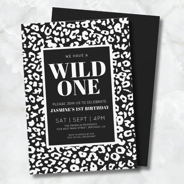 Wild One Safari 1. Geburtstag Einladung (Wild One Black White 1st Birthday Invitation)