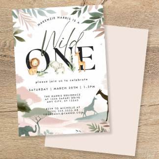 Wild One Safari 1. Geburtstag Party Einladung
